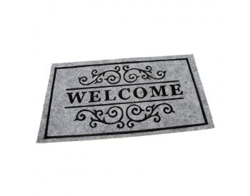 Foto - Šedá textilní vstupní čistící vnitřní rohož Welcome - Deco, FLOMAT - délka 33 cm, šířka 58 cm a výška 0,3 cm