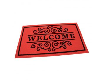 Foto - Červená textilní vstupní čistící vnitřní rohož Welcome - Deco, FLOMAT - délka 45 cm, šířka 75 cm a výška 0,3 cm