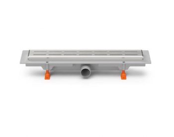 Foto - Žlab podlahový linearní 450 mm, boční D 40, klasik/floor mat s nerez. rámečkem