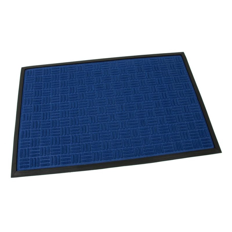 Modrá textilní gumová čistící vstupní rohož Criss Cross, FLOMAT - délka 60 cm, šířka 90 cm a výška 0,8 cm (cena za 1 ks)