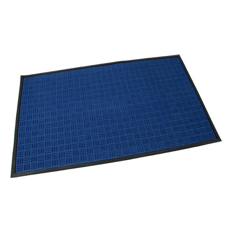 Modrá textilní gumová čistící vstupní rohož Criss Cross, FLOMAT - délka 90 cm, šířka 150 cm a výška 0,8 cm (cena za 1 ks)