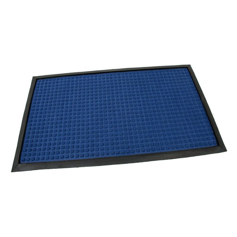 Modrá textilní gumová čistící vstupní rohož Little Squares, FLOMAT - délka 45 cm, šířka 75 cm a výška 0,8 cm (cena za 1 ks)
