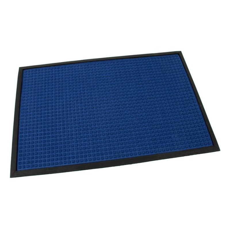 Modrá textilní gumová čistící vstupní rohož Little Squares, FLOMAT - délka 60 cm, šířka 90 cm a výška 0,8 cm (cena za 1 ks)