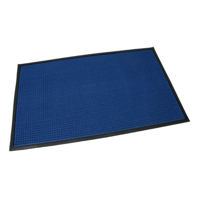 Modrá textilní gumová čistící vstupní rohož Little Squares, FLOMAT - délka 90 cm, šířka 150 cm a výška 0,8 cm (cena za 1 ks)