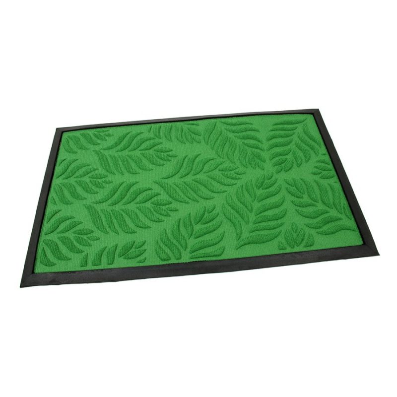 Zelená textilní gumová čistící vstupní rohož Leaves, FLOMAT - délka 45 cm, šířka 75 cm a výška 1 cm (cena za 1 ks)