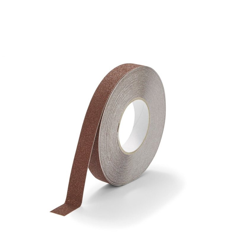 Hnědá korundová protiskluzová páska FLOMA Standard - 18,3 x 2,5 cm tloušťka 0,7 mm (cena za 1 ks)