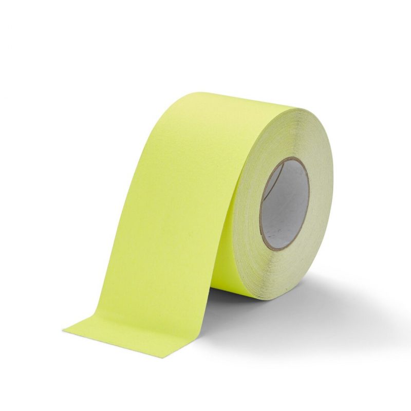 Žlutá korundová fluorescenční protiskluzová páska FLOMA Standard - 18,3 x 10 cm tloušťka 0,7 mm (cena za 1 ks)