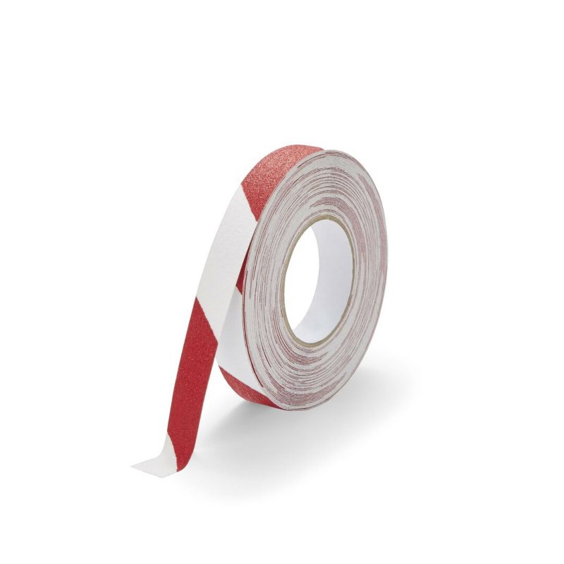 Bílo-červená korundová protiskluzová páska FLOMA Hazard Standard - 18,3 x 2,5 cm tloušťka 0,7 mm (cena za 1 ks)