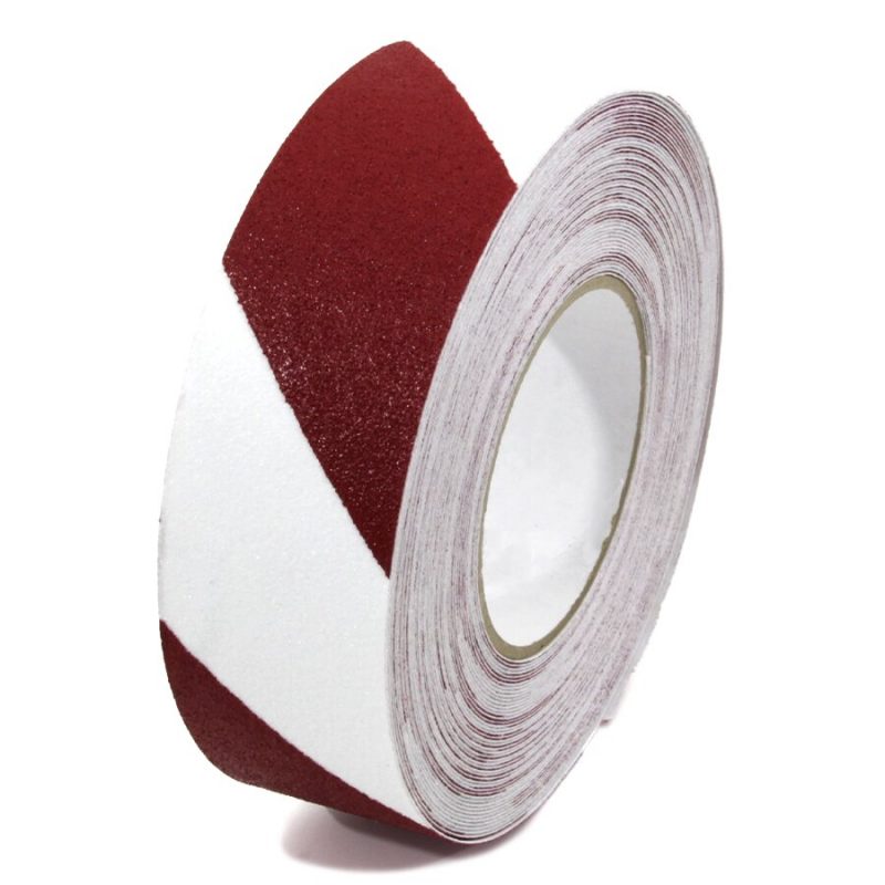 Bílo-červená korundová protiskluzová páska FLOMA Hazard Standard - 18,3 x 5 cm tloušťka 0,7 mm (cena za 1 ks)