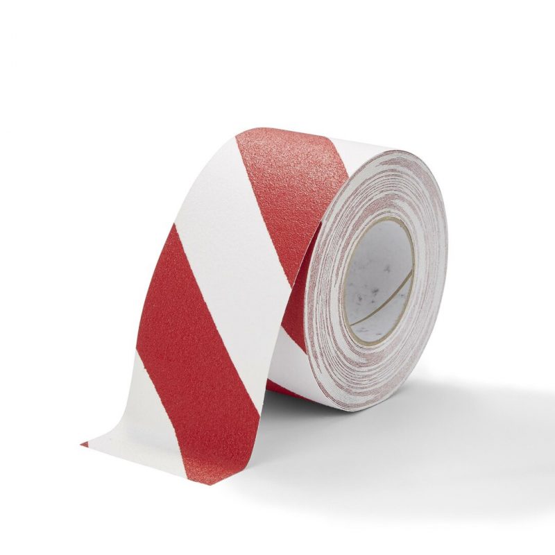 Bílo-červená korundová protiskluzová páska FLOMA Hazard Standard - 18,3 x 10 cm tloušťka 0,7 mm (cena za 1 ks)