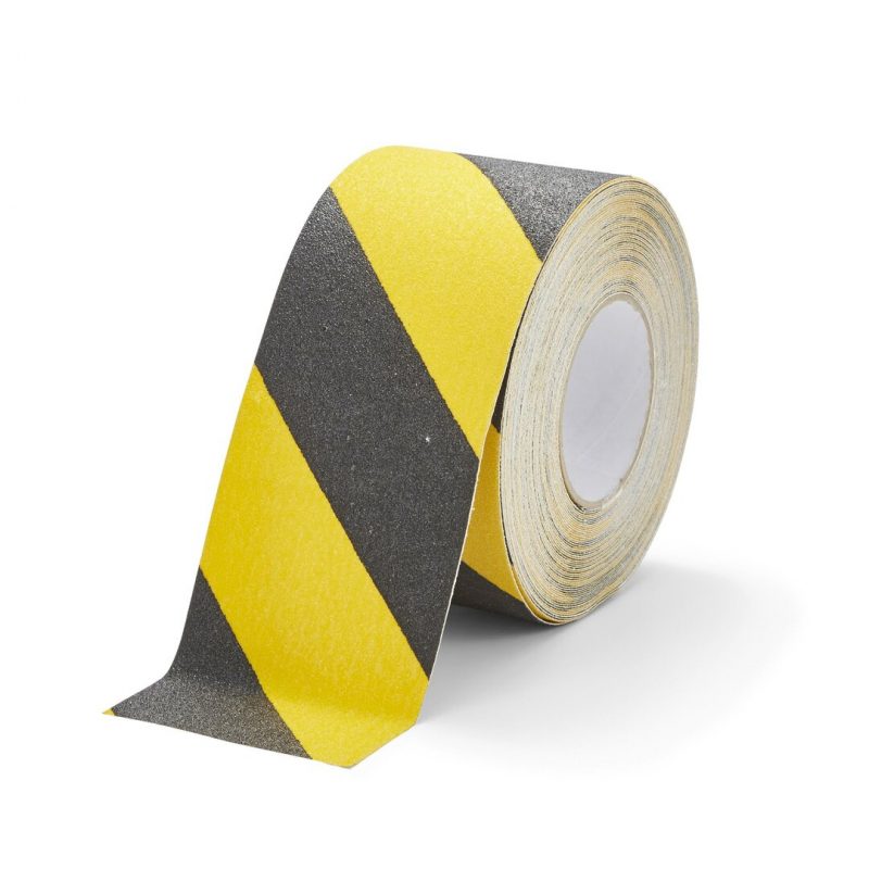 Černo-žlutá korundová protiskluzová páska FLOMA Hazard Standard - 18,3 x 10 cm tloušťka 0,7 mm (cena za 1 ks)