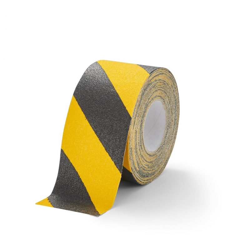 Černo-žlutá korundová protiskluzová páska pro nerovné povrchy FLOMA Conformable Hazard - 18,3 x 10 cm tloušťka 1,1 mm (cena za 1 ks)
