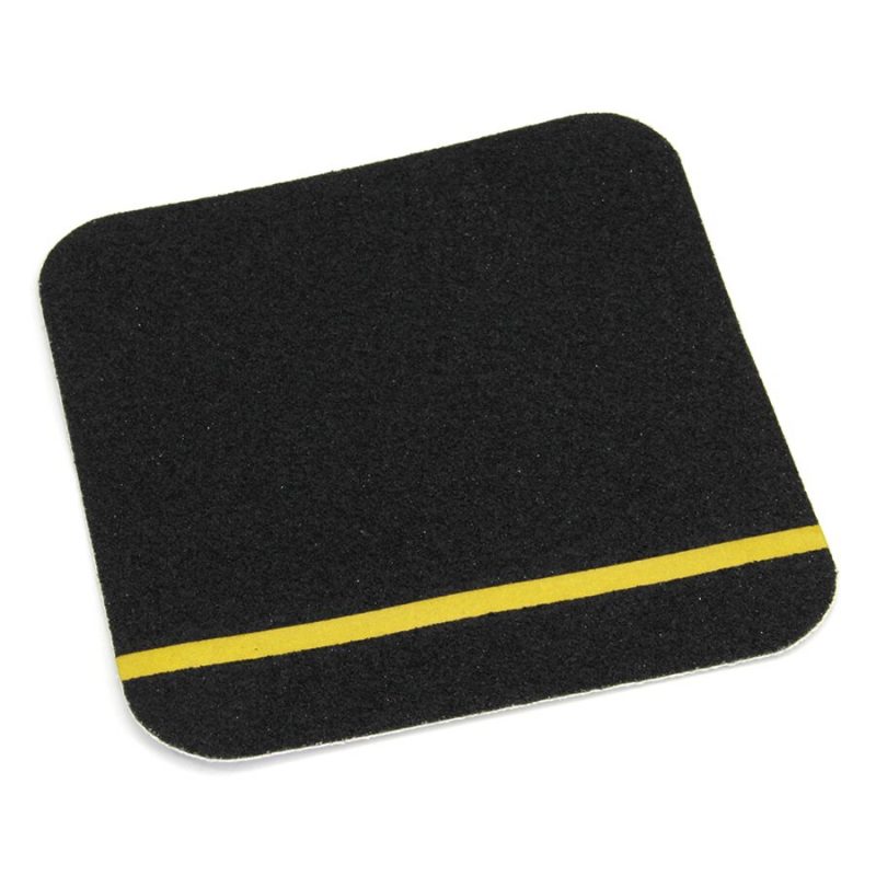 Černá korundová protiskluzová páska s reflexním pruhem (dlaždice) FLOMA Reflective - 14 x 14 cm a tloušťka 0,7 mm (cena za 1 ks)