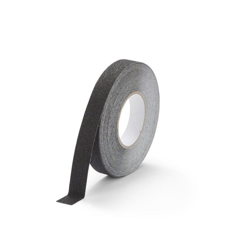 Černá korundová snímatelná protiskluzová páska FLOMA Standard Removable - 18,3 m x 2,5 cm a tloušťka 0,7 mm (cena za 1 ks)