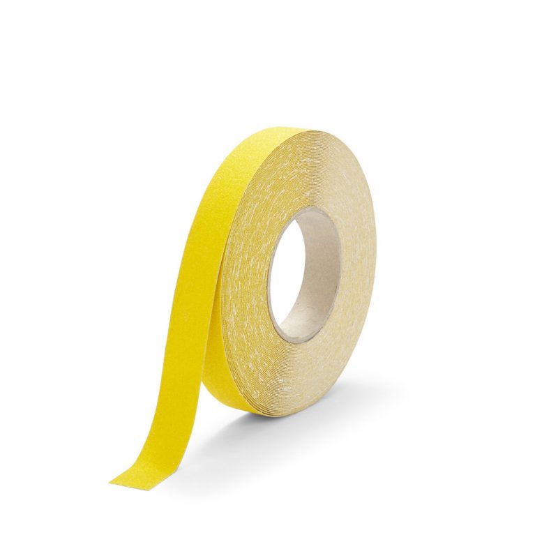 Žlutá korundová snímatelná protiskluzová páska FLOMA Standard Removable - 18,3 m x 2,5 cm a tloušťka 0,7 mm (cena za 1 ks)