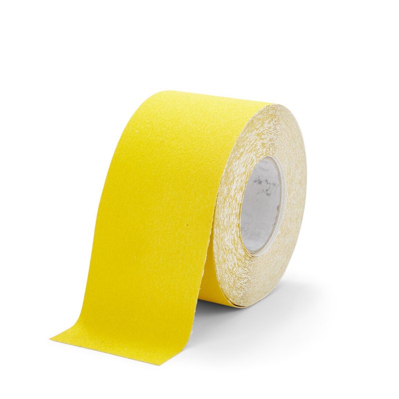 Žlutá korundová snímatelná protiskluzová páska FLOMA Standard Removable - 18,3 m x 10 cm a tloušťka 0,7 mm (cena za 1 ks)