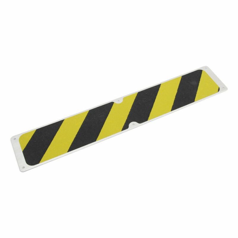 Černo-žlutý hliníkový protiskluzový nášlap na schody FLOMA Hazard Bolt Down Plate - 63,5 x 11,5 cm (cena za 1 ks)