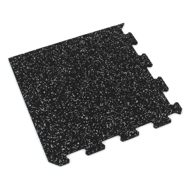 Černo-bílá gumová modulová puzzle dlažba (roh) FLOMA FitFlo SF1050 - 95,6 x 95,6 x 0,8 cm (cena za 1 ks)