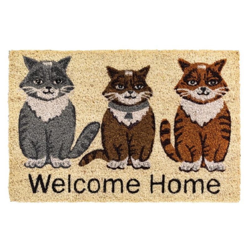 Kokosová vnitřní čistící vstupní rohož FLOMA Ruco Welcome home Cats - 40 x 60 x 1,5 cm (cena za 1 ks)