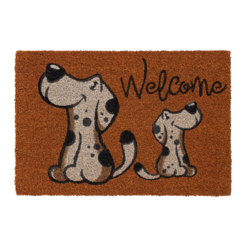Kokosová vnitřní čistící vstupní rohož FLOMA Ruco Welcome Happy Dogs - 40 x 60 x 1,5 cm (cena za 1 ks)