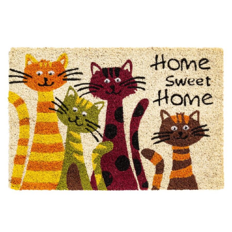Kokosová vnitřní čistící vstupní rohož FLOMA Ruco Cats Home Sweet Home - 40 x 60 x 1,5 cm (cena za 1 ks)