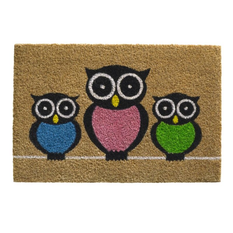 Kokosová vnitřní čistící vstupní rohož FLOMA Ruco Owls - 40 x 60 x 1,5 cm (cena za 1 ks)