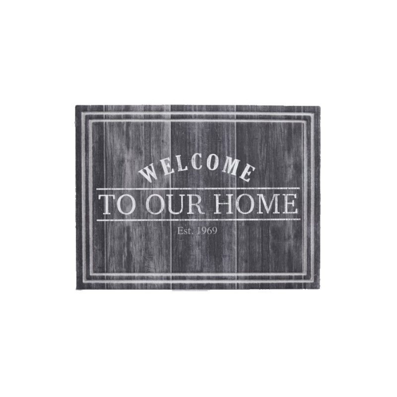 Šedá vnitřní čistící vstupní rohož FLOMA Welcome to our home - 45 x 65 x 1 cm (cena za 1 ks)