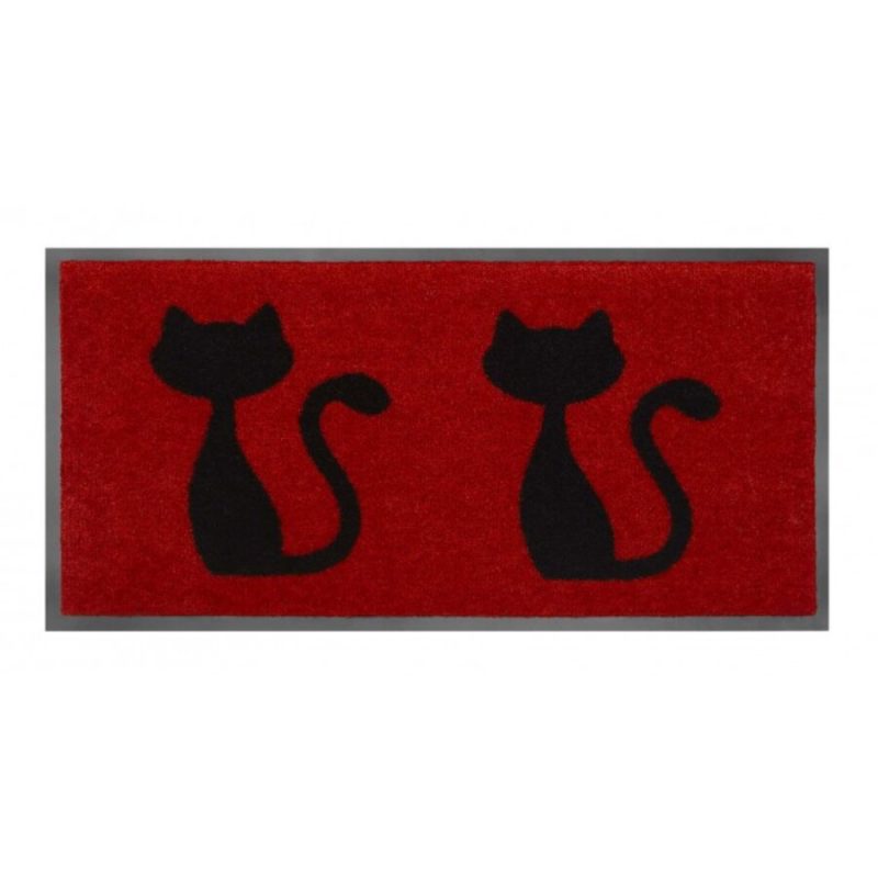 Červená vnitřní čistící pratelná vstupní rohož FLOMA Cats - 40 x 80 x 0,8 cm (cena za 1 ks)