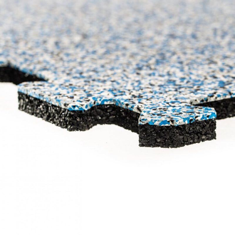 Černo-bílo-modro-šedá gumová modulová puzzle dlažba (roh) FLOMA Sandwich - 50 x 50 x 1 cm (cena za 1 ks)