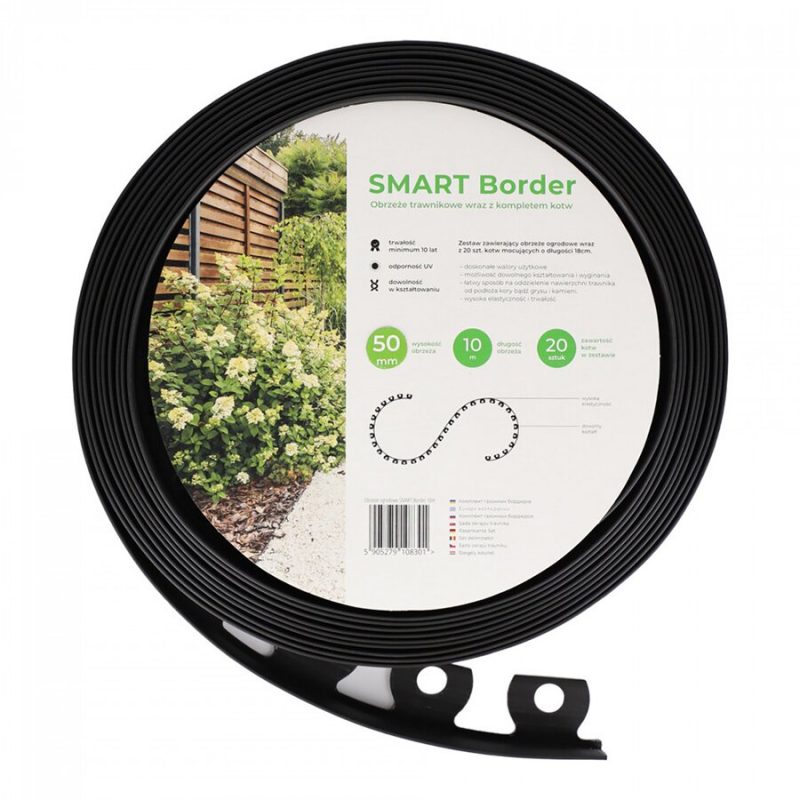 Černý plastový zahradní obrubník Smart Border - 10 m x 0,2 cm x 5 cm (cena za 1 ks)