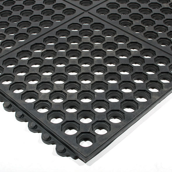 Černá gumová protiúnavová protiskluzová děrovaná průmyslová rohož (100% nitrilová pryž) Fatigue - 90 x 90 x 1,8 cm (cena za 1 ks)