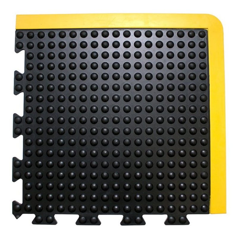 Černo-žlutá gumová protiúnavová průmyslová dlažba (roh) - 50 x 50 x 1,35 cm (cena za 1 ks)