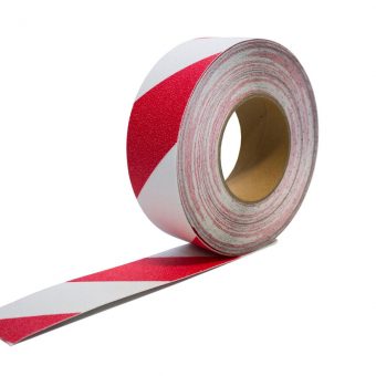 Bílo-červená korundová protiskluzová páska - délka 18,3 m a šířka 5 cm