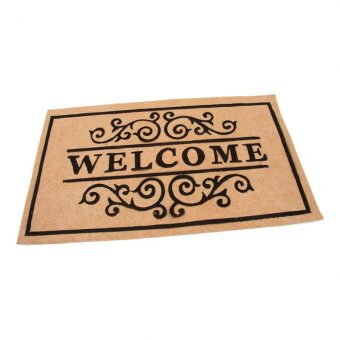 Béžová textilní vstupní čistící vnitřní rohož Welcome - Deco, FLOMAT - délka 45 cm, šířka 75 cm a výška 0,3 cm