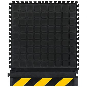 Černo-žlutá podlahová protiúnavová protiskluzová dlaždice (okraj) - délka 55 cm, šířka 45 cm a výška 2 cm
