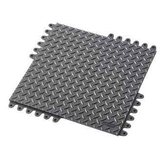 Černá gumová modulární průmyslová rohož De-Flex - délka 45 cm, šířka 45 cm a výška 1,9 cm